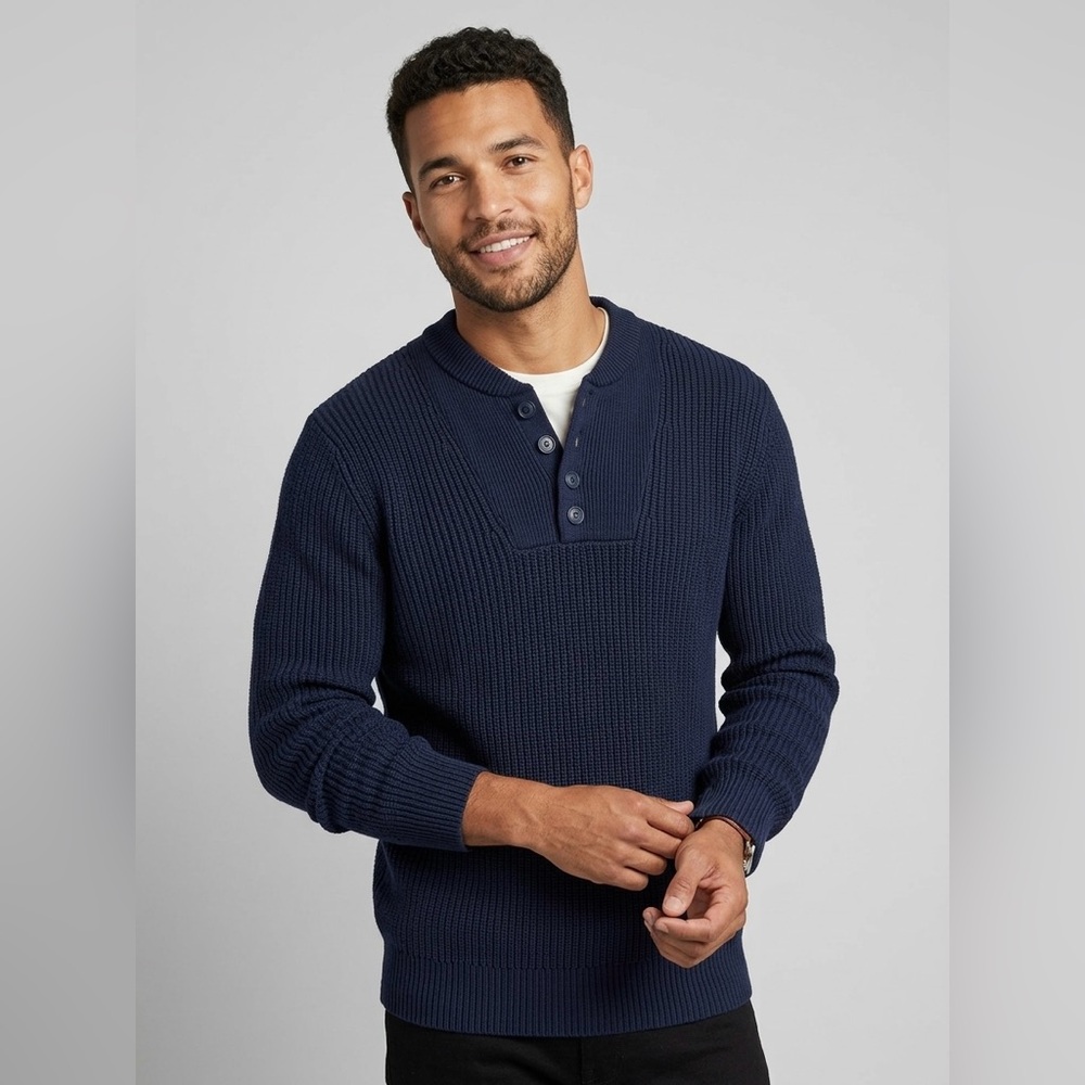 L.L. Bean Men's Navy Blue Fishermans Cotton Sweater Size Medium
